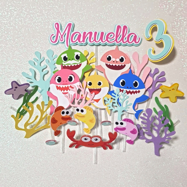 Arquivo digital topo de bolo - Baby Shark menina - Imagem 3