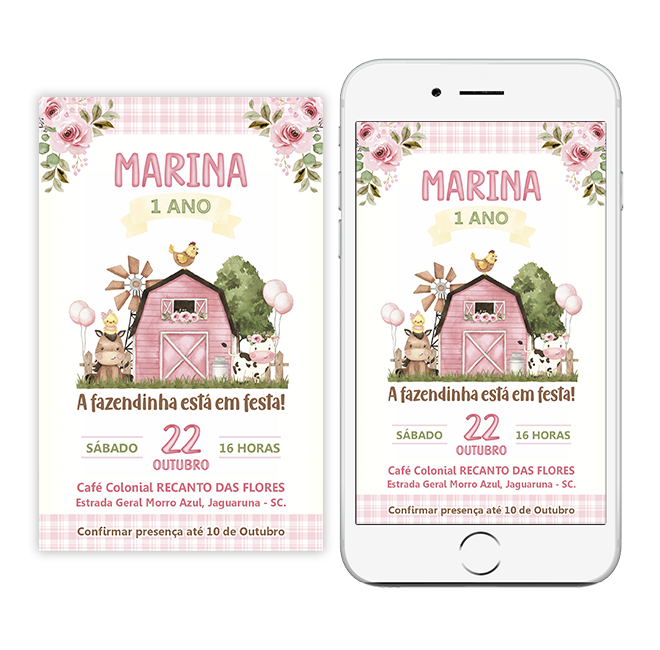 Convite digital - Fazendinha menina