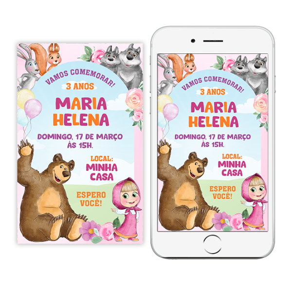 Convite digital - Masha e Urso