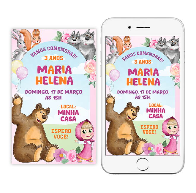 Convite digital - Masha e Urso
