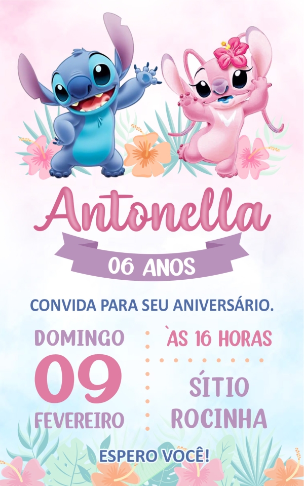 Convite digital - Stitch menina - Imagem 2