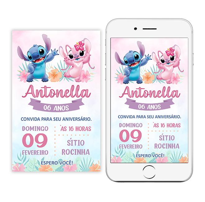 Convite digital - Stitch menina